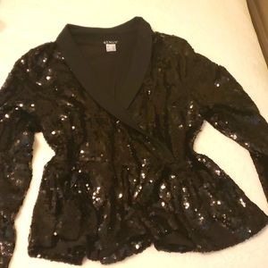 Venus 1x Black Sequin peplum long sleeve top